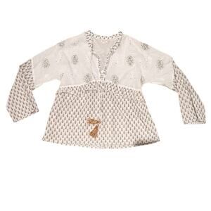 Lola Australia Embroidered Cotton Blouse – Tassel Tie, Sequin Detail (L)